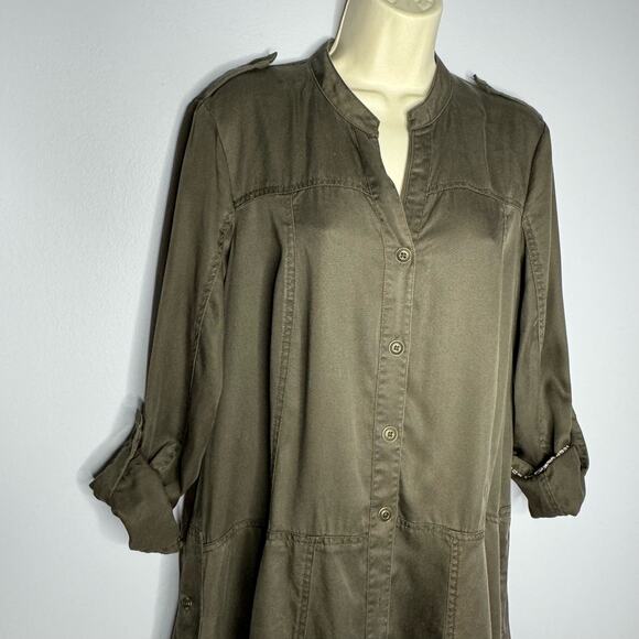 Anthropologie Holding Horses Marion Swing Shirt Dress Olive Green Women's Size 8 - Picture 3 of 15